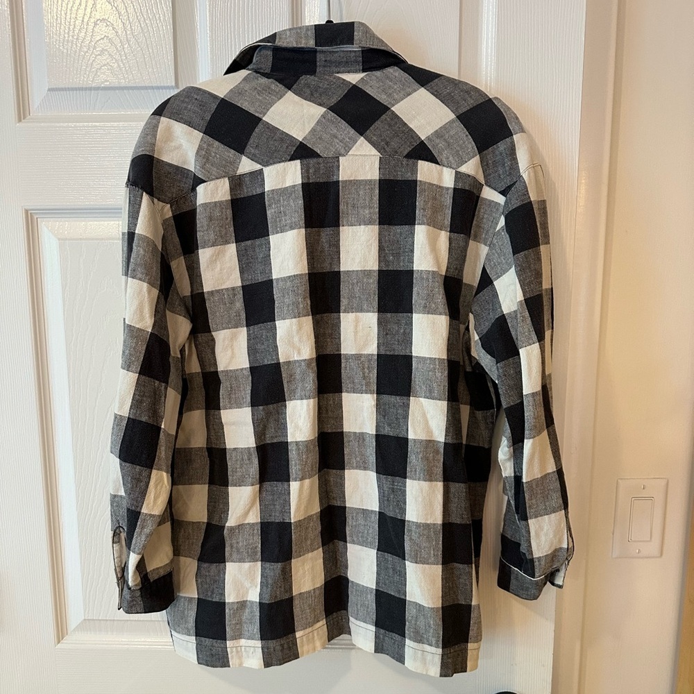 Espirit Black and White Plaid Jacket size Small Cotton Linen Blend - Picture 3 of 4